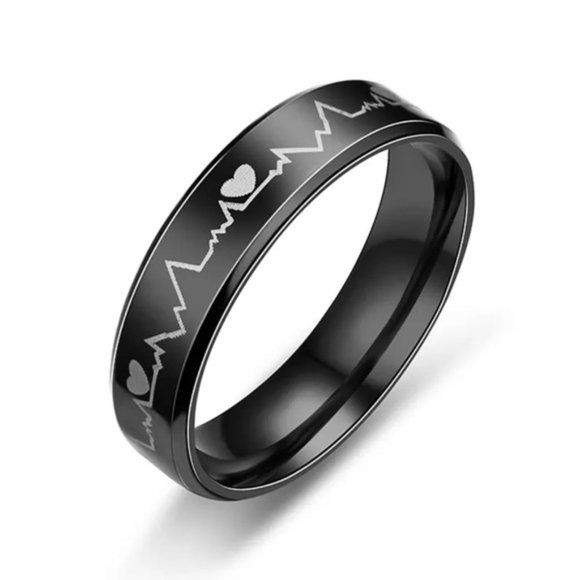 Stainless Steel Heartbeat Ring Men / Women - Picture 2 of 3
